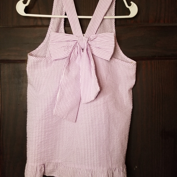 NWOT Purple and White Seersucker Ruffle and Bow Tank Top - Picture 5 of 8